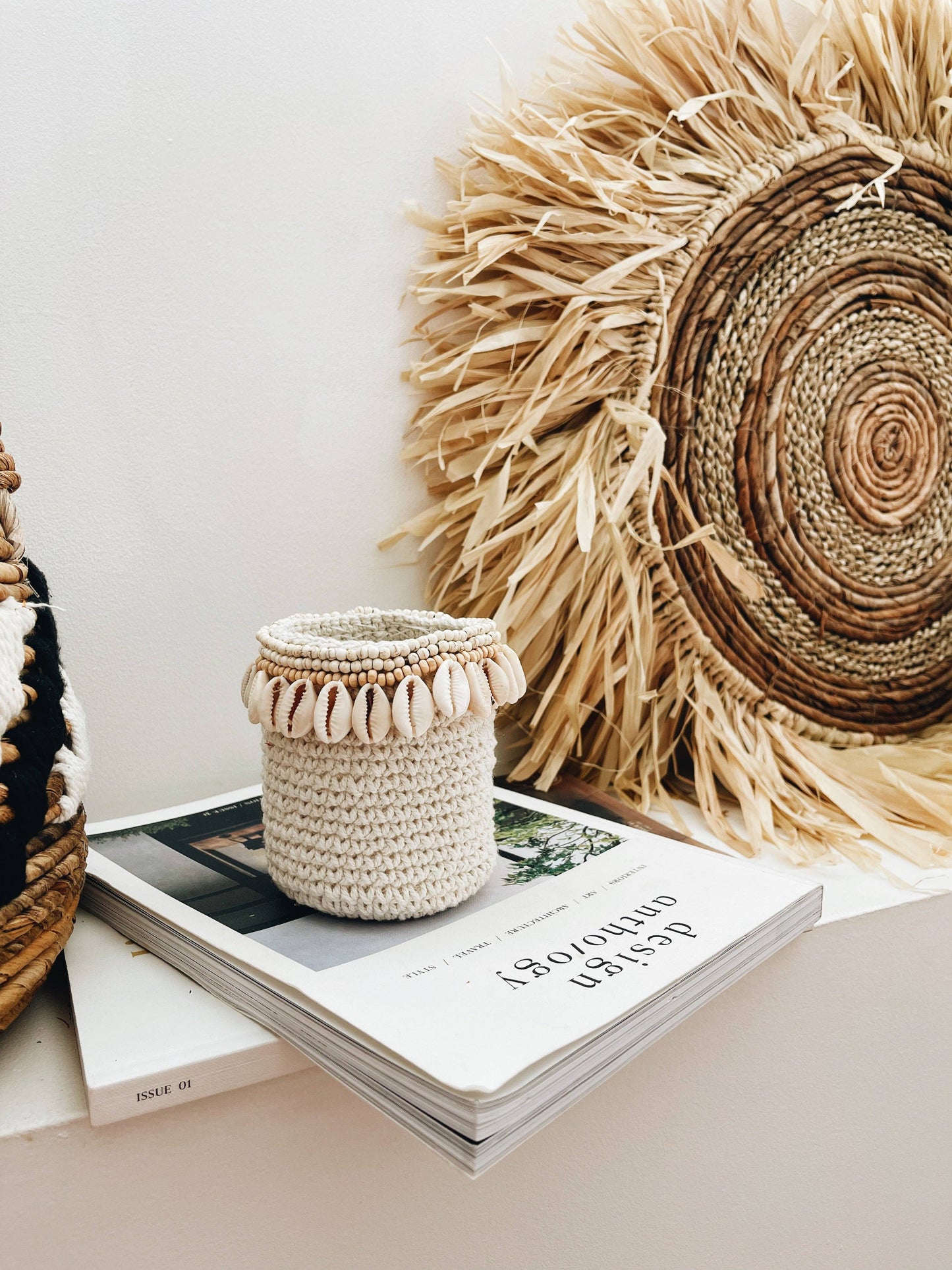 Cowrie Shell Basket White