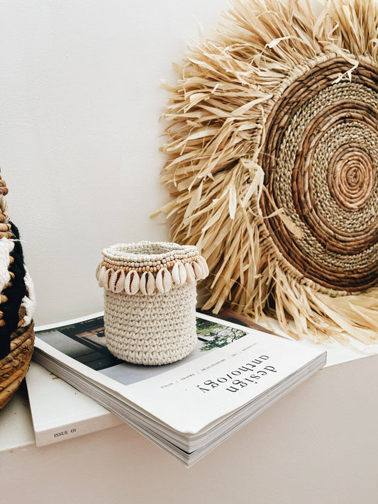 Cowrie Shell Basket White